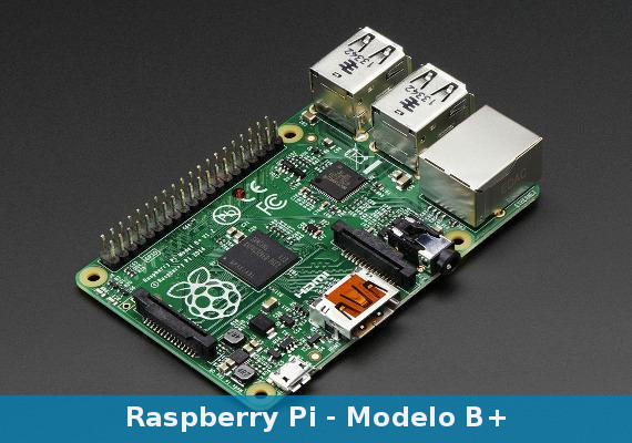 Raspberry Pi - Modelo B+ posee más puertos USB y un puerto GPIO con mayor cantidad de pines IO, presenta mejoras en el audio, tiene un socket para memoria microSD y posee menor consumo de energía con respecto a su modelo anterior.